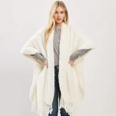 Truedames Fringe Trim Textured Poncho Wrap In Neutral