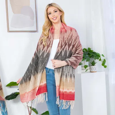 Truedames Fringed Ombre Shawl Poncho / Scarf In Red