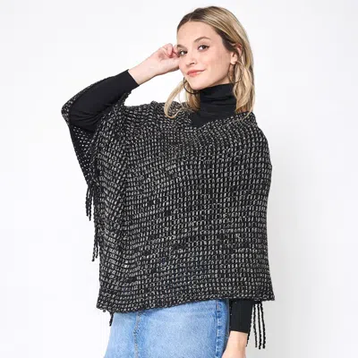Truedames Fringed Solid Knit Poncho In Grey