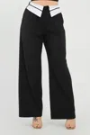 Truedames Front Button Fold-over Inside Zipper Pants In Black