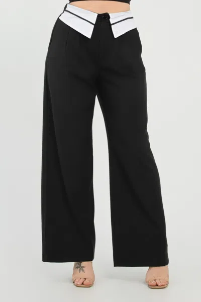 Truedames Front Button Fold-over Inside Zipper Pants In Black