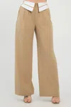 Truedames Front Button Fold-over Inside Zipper Pants In Brown
