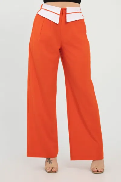 Truedames Front Button Fold-over Inside Zipper Pants In Red