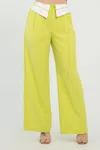 Truedames Front Button Fold-over Inside Zipper Pants In Yellow