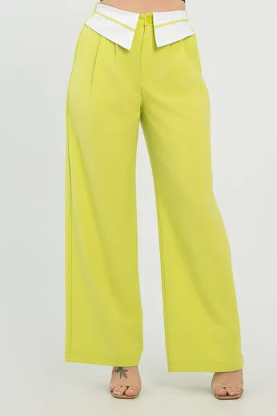 Truedames Front Button Fold-over Inside Zipper Pants In Yellow