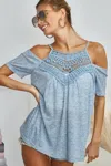 Truedames Front Crochet Lace Adjustable Strap Top In Blue