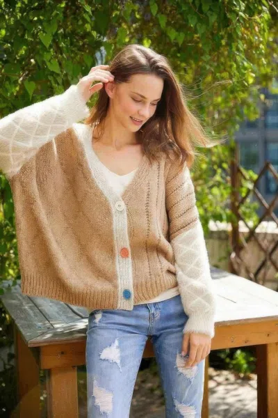Truedames Front Drop Shoulder Cardigan In Brown