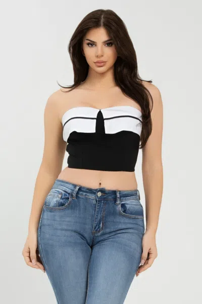 Truedames Front Fold-over Color Contrast Tube Top In Black