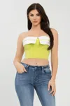 Truedames Front Fold-over Color Contrast Tube Top In Green