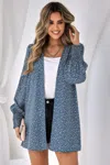 Truedames Front Open Leopard Print Loose Fit Top In Blue