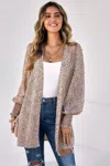 Truedames Allover Print Shirred Cuff Lantern Sleeve Kimono In Pink