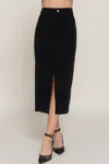 Truedames Front Open Slit Corduroy Midi Skirt In Black