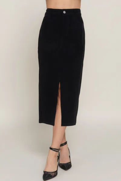 Truedames Front Open Slit Corduroy Midi Skirt In Black
