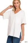 Truedames Front Pocket Raw Edge Boyfriend Tee In White