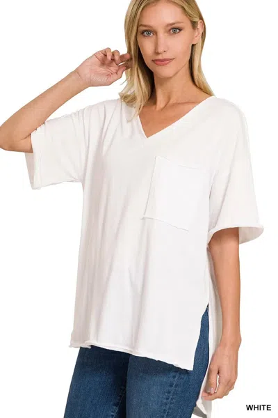 Truedames Front Pocket Raw Edge Boyfriend Tee In White