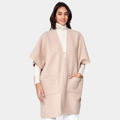Truedames Front Pockets Open Ruana Kimono Poncho In Beige