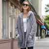 Truedames Front Pockets Oversized Solid Hoodie Jacket In Gray