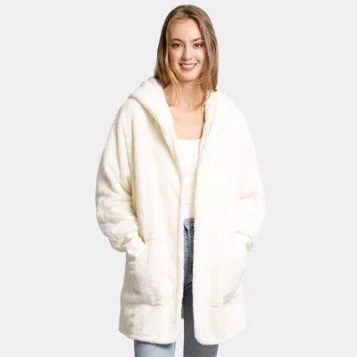 Truedames Front Pockets Oversized Solid Hoodie Jacket In White