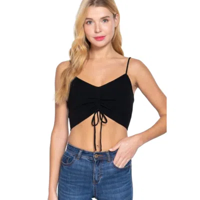 Truedames Front Ruched Detail Sweater Knit Crop Cami Top In Black