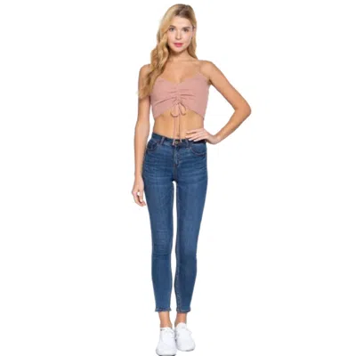 Truedames Front Ruched Detail Sweater Knit Crop Cami Top In Pink