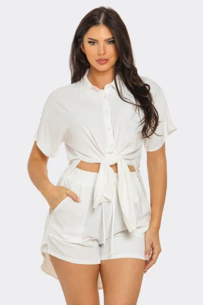 Truedames Front Tie Back Oversized Slit Top And Shorts Set In White