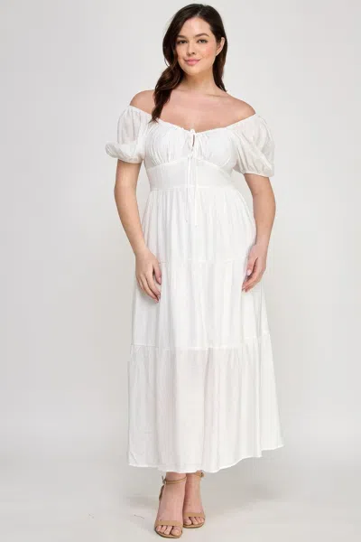 Truedames Front Tie Puff Sleeve Tired Maxi Dress In White