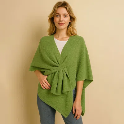 Truedames Front Tie Textured Knit Wrap Shawl Poncho In Green