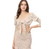 Truedames Front Tie Woven Printed Top In Neutral