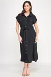 Truedames Front Tied Buttoned Short Sleeve Dress In Black