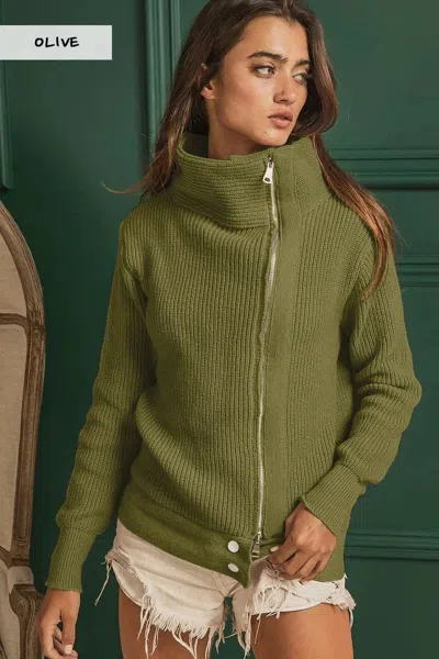 Truedames Front Zip Up High Neckline Sweater Jacket In Gray