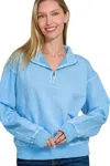 Truedames F/terry Pigment Dye & Enzyme Washing Half Zip Top In Blue