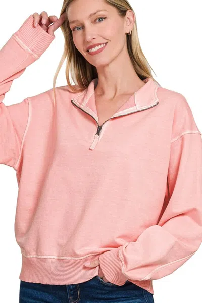 Truedames F/terry Pigment Dye & Enzyme Washing Half Zip Top In Multi
