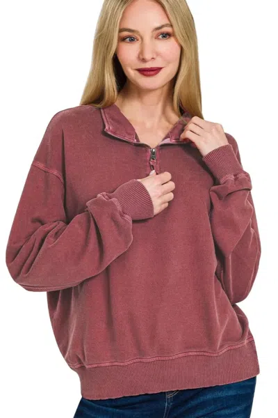 Truedames F/terry Pigment Dye & Enzyme Washing Half Zip Top In Pink