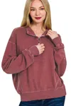 Truedames F/terry Pigment Dye & Enzyme Washing Half Zip Top In Pink