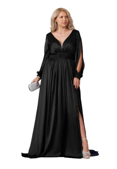 Truedames Full-length Open Sleeve Satin Formal Gown Dress In Black