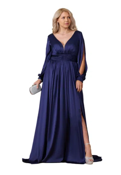 Truedames Full-length Open Sleeve Satin Formal Gown Dress In Blue