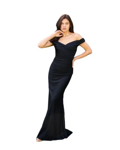 Truedames Full-length Stretch Formal Gown Off Shoulder Dress In Black