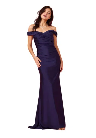 Truedames Full-length Stretch Formal Gown Off Shoulder Dress In Blue