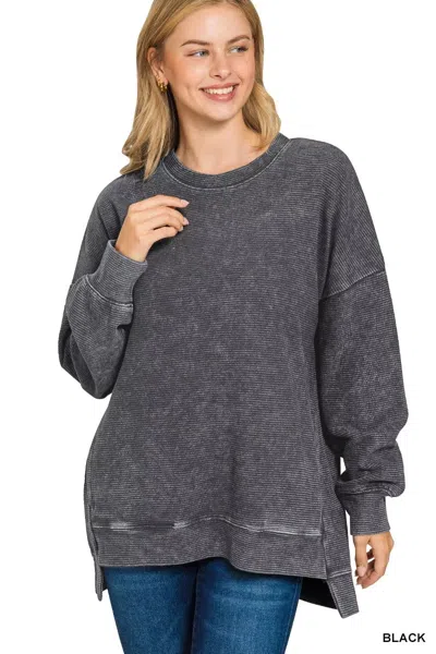 Truedames Full Size Acid Washed Double Ribbed Hi-low Sweatshirt Plus Size In Gray