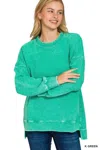 Truedames Full Size Acid Washed Double Ribbed Hi-low Sweatshirt Plus Size In Green