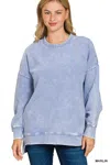 Truedames Full Size Acid Washed Double Ribbed Hi-low Sweatshirt Plus Size In Blue