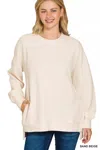 Truedames Full Size Acid Washed Double Ribbed Hi-low Sweatshirt Plus Size In Neutral
