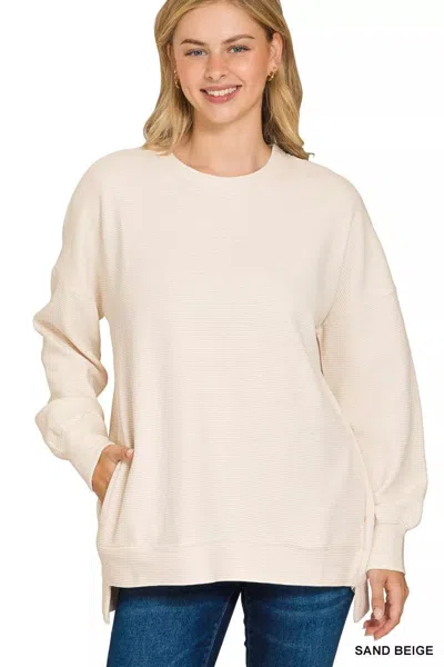 Truedames Full Size Acid Washed Double Ribbed Hi-low Sweatshirt Plus Size In Neutral