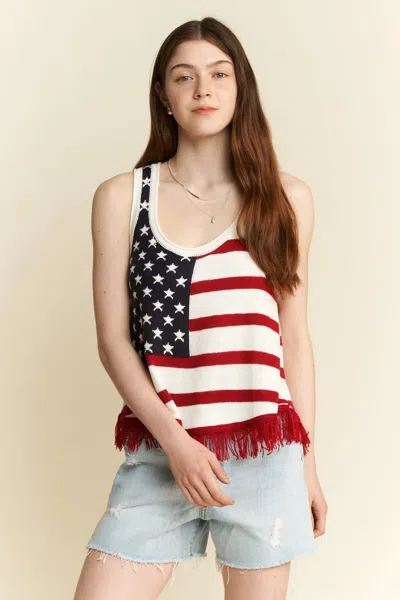 Truedames Full Size American Flag Fringe Tank Top Plus Size In White