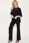 Truedames Full Size Bamboo Drop Shoulder T-shirt And Flare Pants Set In Black