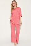 Truedames Full Size Bamboo Drop Shoulder T-shirt And Flare Pants Set In Pink