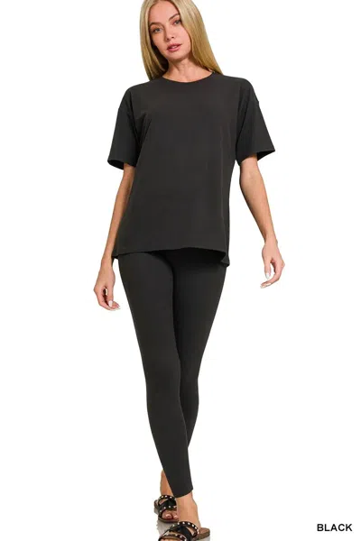 Truedames Full Size Brushed Dty Microfiber Short Sleeve Top And Pants Loungewear Set Plus Size In Black