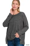 Truedames Full Size Ribbed Brushed Hacci Melange Henley Sweater Plus Size In Black