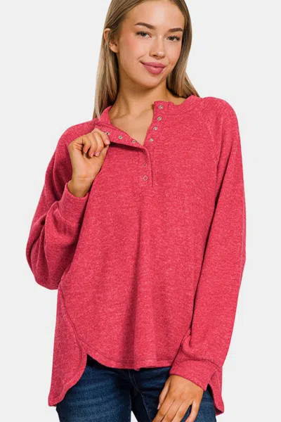 Truedames Full Size Brushed Melange Hacci High-low Sweater In Pink