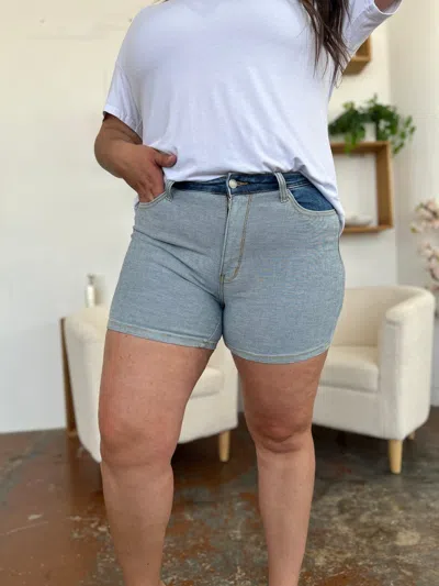 Truedames Full Size Color Block Denim Shorts In Blue